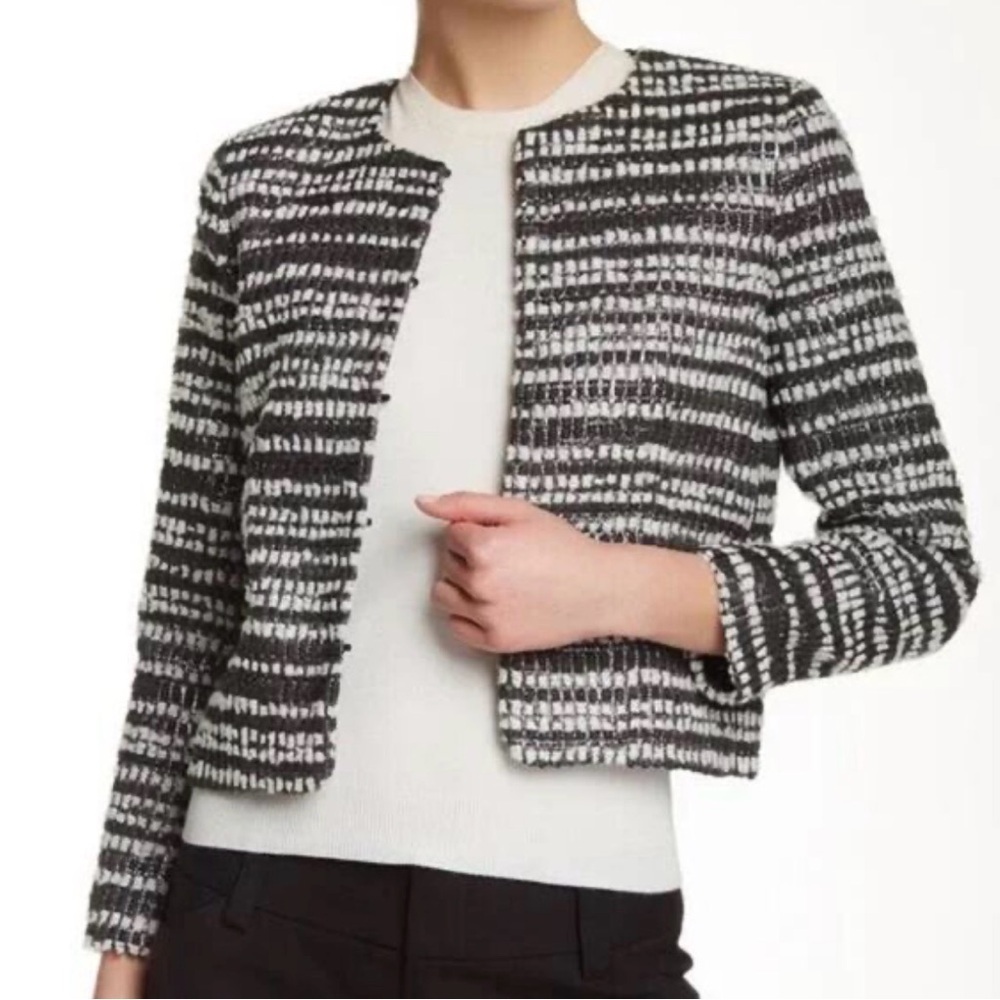ALICE & OLIVIA Sz M (estimated) Kidman Textured Tweed Bouclé Blazer Metallic